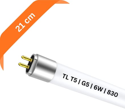T5 TL lamp 21 cm – 830 Warm Wit 3000K – 6W – G5 fitting – Ø 1.6 cm