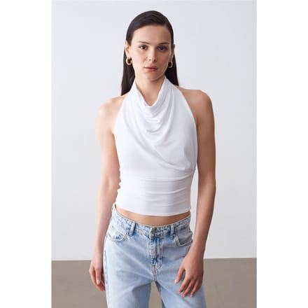 Aansluitende Mouwloze Blouse met Colharmonika