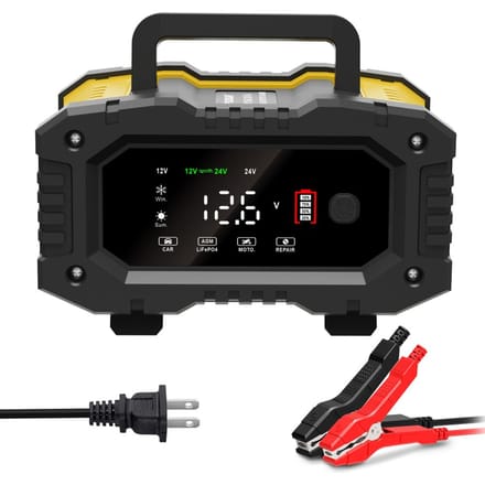 FOXSUR Volautomatische Acculaders 12V10A 24V5A Auto Accu Onderhouder Druppellader geel