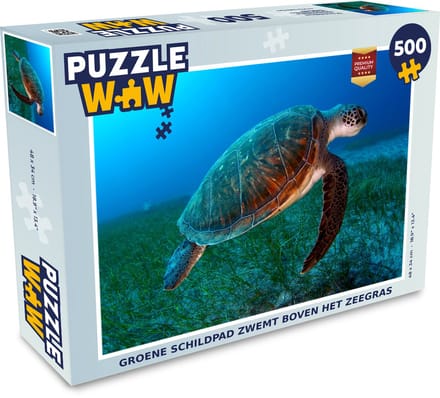 Puzzel Groene schildpad zwemt boven het zeegras - Legpuzzel - Puzzel 500 stukjes