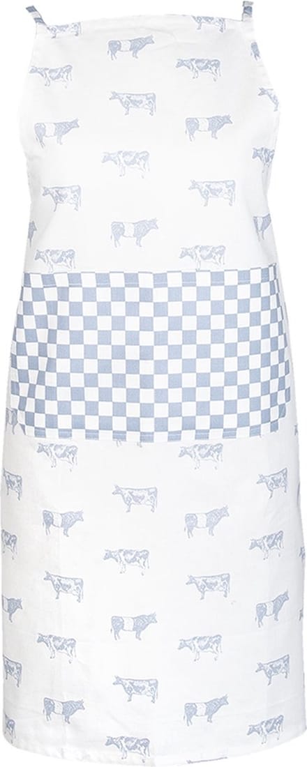 Clayre & Eef Keukenschort 70x85 cm Blauw Wit Katoen Koeien BBQ Schort