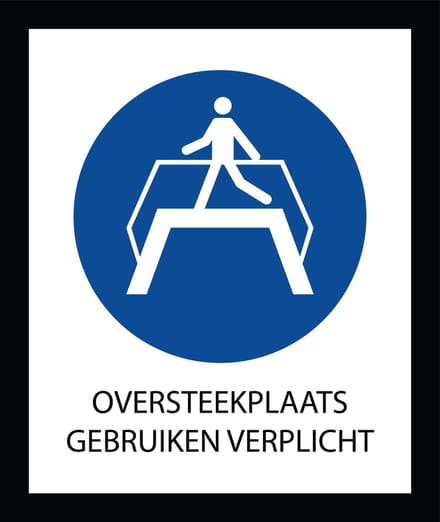 Bord ISO7010 Geboden Oversteekplaats gebruiken verplicht 20 x 24 cm