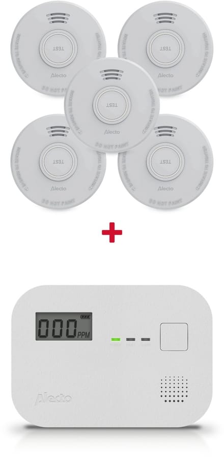Alecto Brandmelder set - 5 stuks SD110 Rookmelders met 10 jaar sensor + COA3910 Koolmonoxidemelder 10 jaar sensor