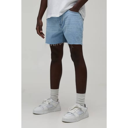 Short Length Rigid Denim Shorts | Washed Light Blue | Size 50