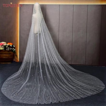 Parel Bruidssluier met Kam Kralen Bruidsaccessoires 3M Kathedraal Bruidssluier Luxe Elegant 300cm wit