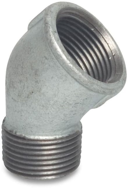 Draadfitting Tempergiet 45° Hoek, 2 inch, Verzinkt