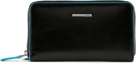 PIQUADRO Portemonnee Blue Square Zip Around Smartphone Wallet Clutch RFID Nero Zwart