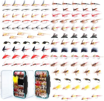 120 Stuks Vliegenvisset: Compleet Assortiment Droge & Natte Vliegen, Nimfen en Luchtslangen