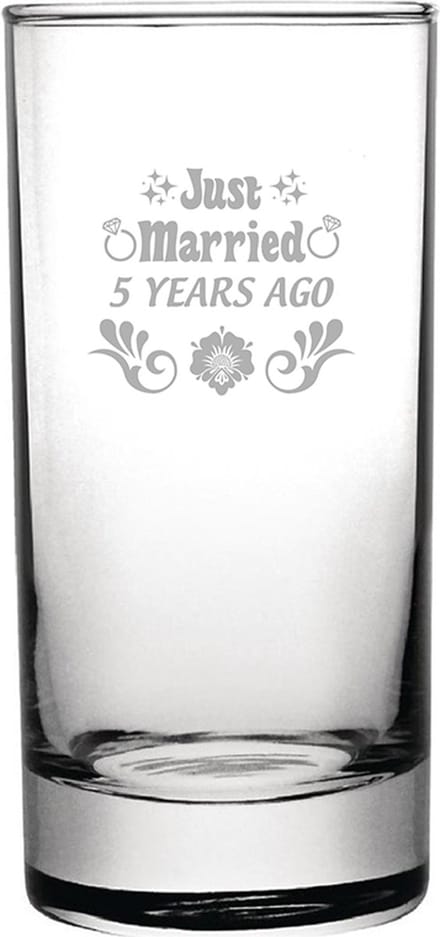 Gegraveerde longdrinkglas 28,5cl Just Married 5 years ago