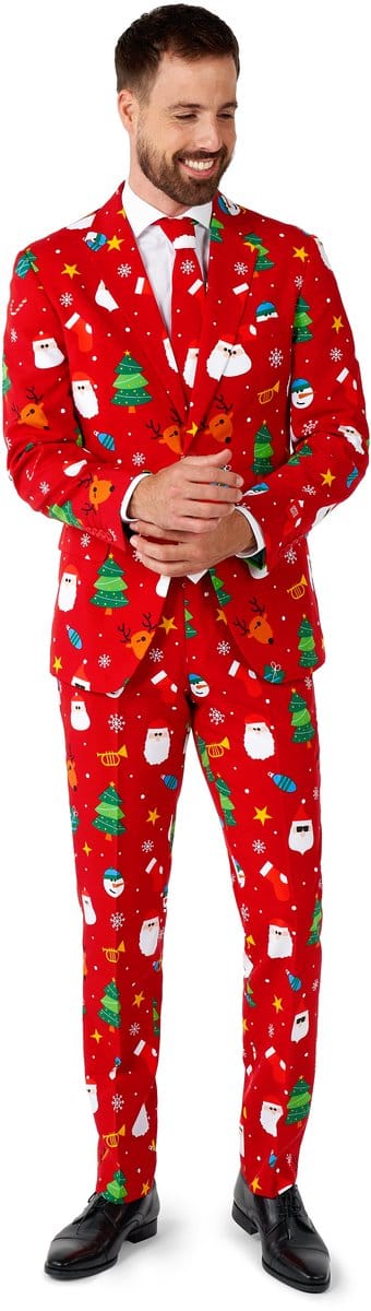 OppoSuits Festivity Red - Heren Kerstpak - Kerst Outfit - Rood - Maat EU 48