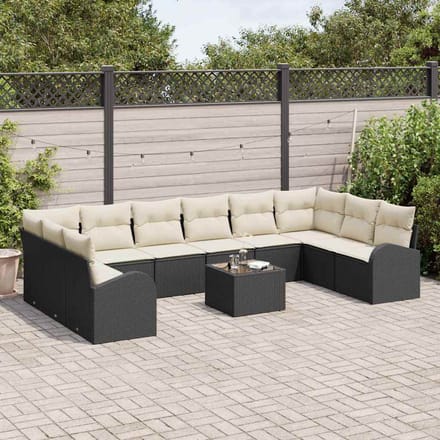 vidaXL - Tuinbank - Set - 11 - st - Bruin - en - Crème - poly - rattan