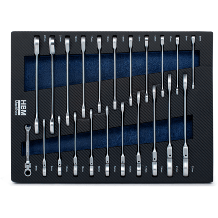 HBM inlay met ringratelsteeksleutelset metrisch 22-delig