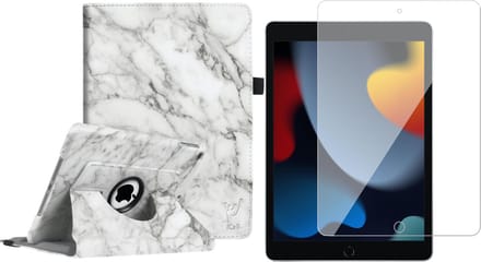Hoesje geschikt voor iPad 10.2 2021 360 Graden Book Case Marmer - Screen Protector