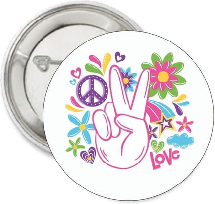 Vredes button Love Peace and Flowers - love - peace - vrede - button - liefde - symbool - festival