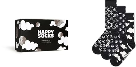 Happy Socks unisex giftbox 3P sokken black and white zwart