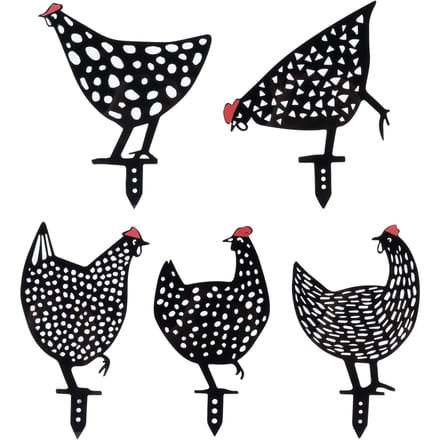 5 Stuks Kippen Stakes Set Acryl Dierenvorm Beeldjes Decoratie voor Tuin Zwart black