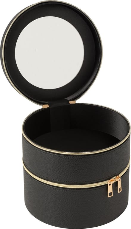 J-Line toilettas Rond + spiegel - kunstleder - zwart
