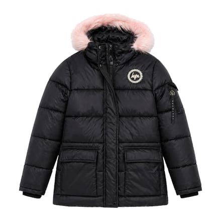 Meisjes Explorer Jas Kinderen Zwart Gewatteerde Warm Winterjas met Capuchon