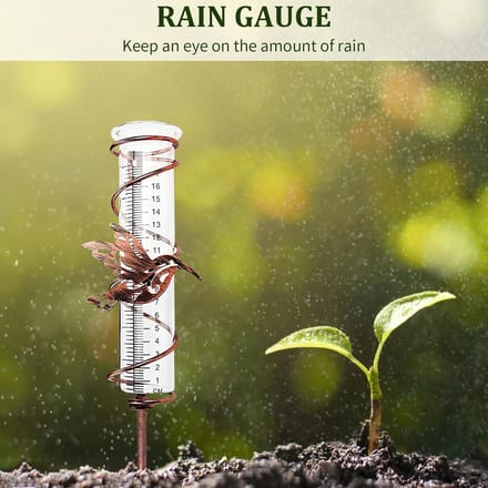 Glazen regenmeter met grondspikes voor tuin gazon terras - 178 cm kolibrie