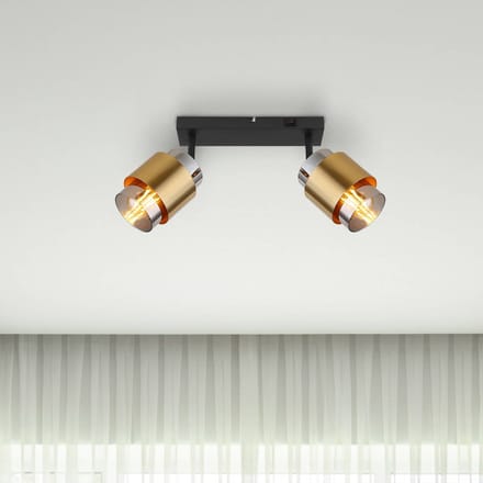 Globo Milley plafondspot, lengte 26 cm, messingkleur, 2-lamps.