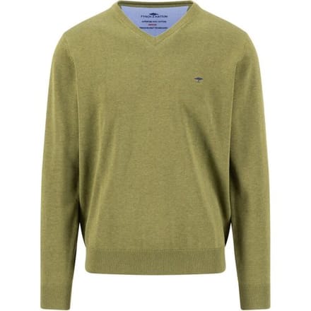 Fynch-Hatton Trui V-Neck Solid Color Superfine 3-Ply Cotton Moss / male