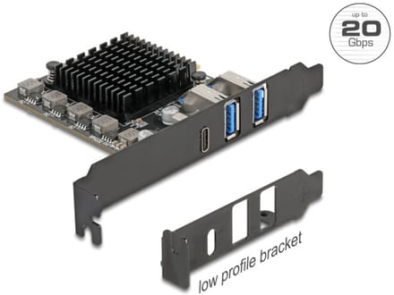 Delock PCI Express x4 Card to 1 x USB Type-C™ 20 Gbps + 2 x Type-A 10 Gbps - Low Profile Form Factor