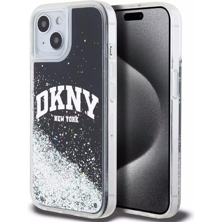 DKNY Liquid Glitter Arch Logo Back Case - Geschikt voor Apple iPhone 14 Pro Max (6.7") - Zwart/Zilver