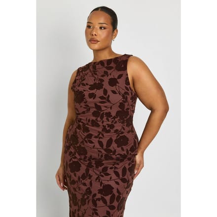 boohoo Dames Plus Devore Mouwloze Top | Brown | Maat: 16