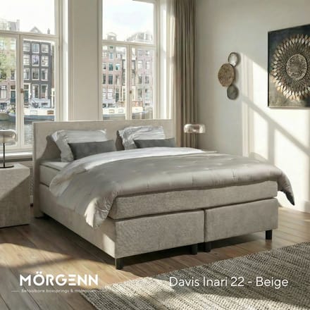 Mörgenn Boxspring Amsterdam - Pocketvering - Beige - 100x200 cm - Inclusief Dekbed en Kussens