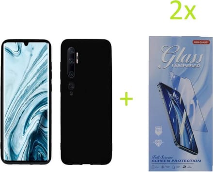 hoesje Geschikt voor: Xiaomi Mi Note 10 / Note 10 Pro TPU Silicone rubberen + 2 Stuks Tempered screenprotector - zwart