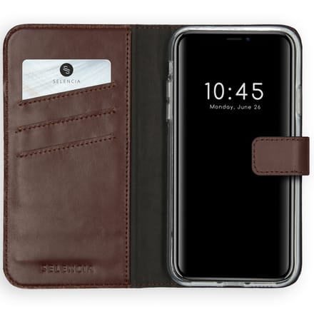 Selencia Hoesje - Geschikt voor Apple iPhone 11 - Echt Lederen Bookcase - Bruin