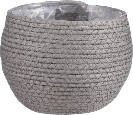 Mica Decorations Bloempot - rotan - grijs - jute - 18 x 15 cm - Met plastic binnenkant