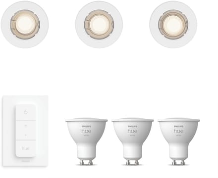 Philips Hue Peridot Set van 3 Inbouwspots (Wit) - Rond - Niet Richtbaar - GU10 - Warmwit Licht - Incl. Hue Dimmer Switch - Hue White