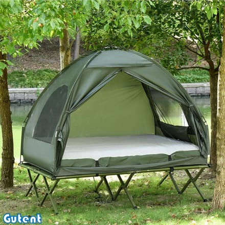 Gutent Kampeertent-set - 2-persoons - met campingbedje en luchtmatras - Groene kleur