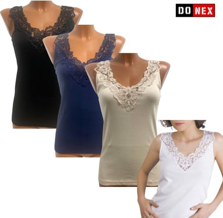 4 Pack dames hemd met Kant - 100% katoen - Mix - Maat M