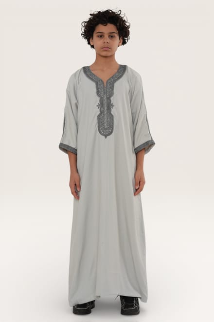 Kinderen jongens grijze Marokkaanse Thobe gewaad Eid Djellaba Gandoura Jubba LFS-K-HM65