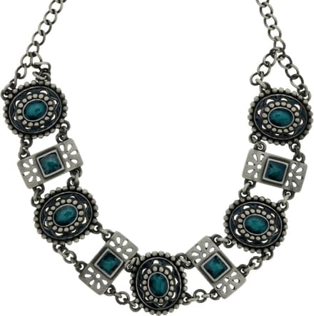 Behave - ketting oud-zilverkleur blauwe stenen - boho vintage stijl