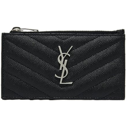 Porte-cartes à fermeture éclair argentée Monogramme Saint Laurent 607915 Bow02 607915 BOW02 1000 black