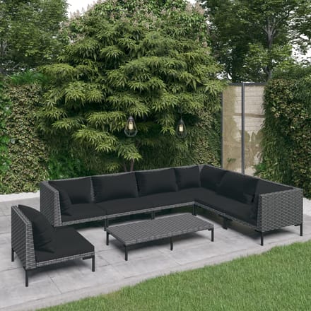 vidaXL - 8-delige - Loungeset - met - kussens - poly - rattan - donkergrijs
