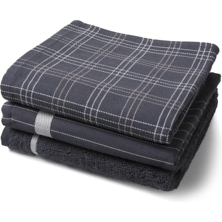 Set Mix&Match 2X Thee/1X Keukendoek Antraciet 100% katoen, ca 60x65cm