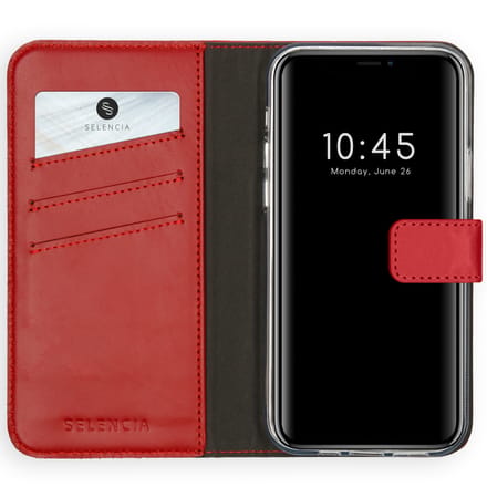 Selencia Hoesje - Geschikt voor Apple iPhone 12 Pro Max - Echt Lederen Bookcase - Rood