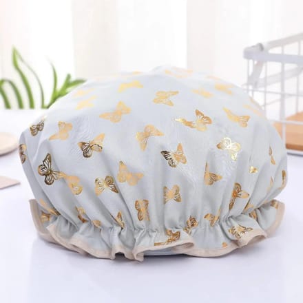 Bonnet de douche imperméable bonnet pour cheveux doré imprimé polyester coton bonnet de douche bain dame white