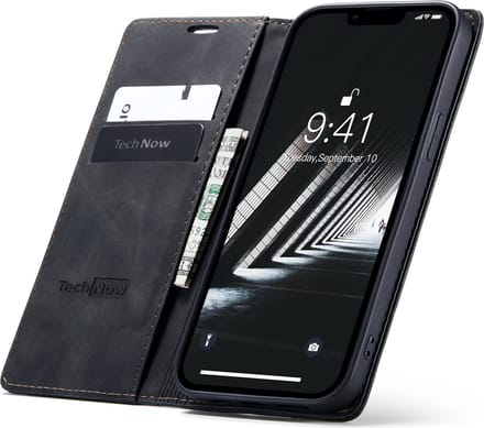 Hoesje geschikt voor iPhone 14 Plus - Book Case Leer Slimline Zwart