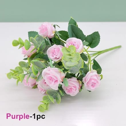 11 hoofden eucalyptus kleine roos woondecoratie bruiloft decoratie kunstbloem plastic bloem paars