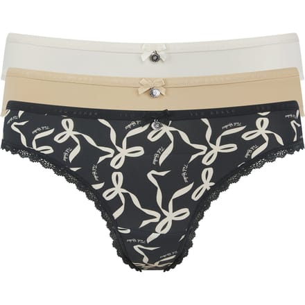 Ted Baker Myrtle 3pk Plain And Print Brief With Lace Trim Jet Black Bo Größe: L | Unterhosen Outlet | Damen | Schwarz