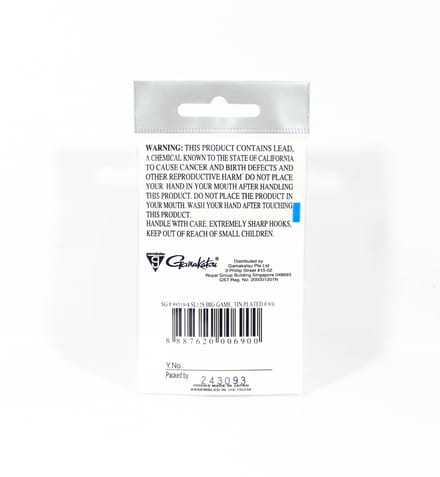 Hameçon plaqué étain pour gros gibier Gamakatsu SL12S, taille 9/0, 4 par paquet (6900) blue