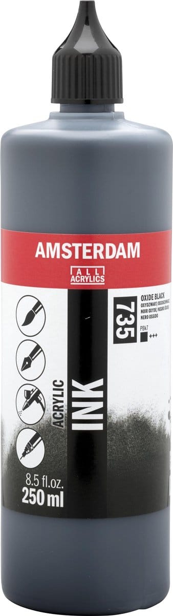 Amsterdam Acrylinkt Fles 250 ml Oxydzwart 735