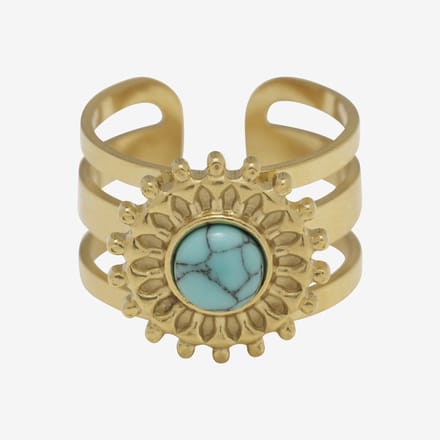 Essenza Blue Stone Flower Ring Gold