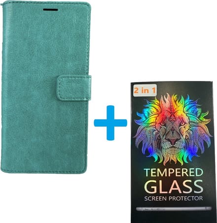 Portemonnee Book Case Hoesje + 2x Screenprotector Glas Geschikt voor: Xiaomi Redmi Note 9 - Mintgroen