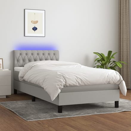 vidaXL - Boxspring - met - matras - en - LED - stof - lichtgrijs - 100x200 - cm